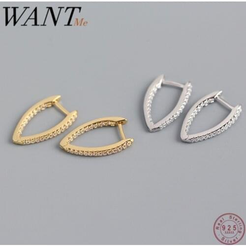 WANTME Fashion Minimalist Pave Crystal Zircon Real 925 Sterling Silver V-shaped Chic Stud Earring for Women Wedding Jewelry Gift
