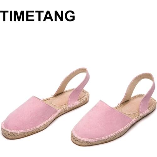 TIMETANG Women Flat Sandals Summer Shoes Woman Straw Fishman Sandals Ladies Flats Casual Shoes Round Toe Pink Navy Plus SizeE894