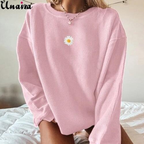 UNAIZA 2021 New Women Top Casual Printed Women Round Neck Pullover Long Sleeve Top Fashion Solid Color Loose Vertical Lines Top