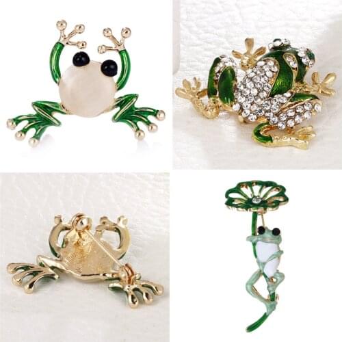 1PCS Unisex Rhinestone Frog Brooches For Women Green Color Animal Brooch Pin Luxury Vintage Jewelry Coat Accessories
