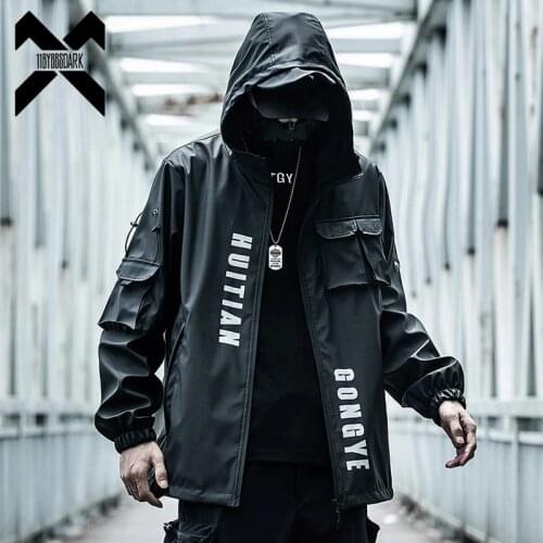 11 BYBBS DARK Tactics Jackets Cargo Windbreaker Streetwear Multi-pocket Jacket Hooded Fashion Autumn Black Coats Male WB106