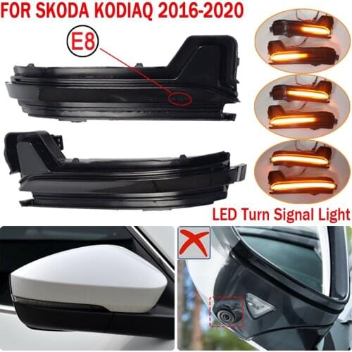 2pcs Dynamic Blinker LED Turn Signal Lights Smoked Flowing Rear View Mirror Lights Indicator For SKODA KODIAQ 2016-2020
