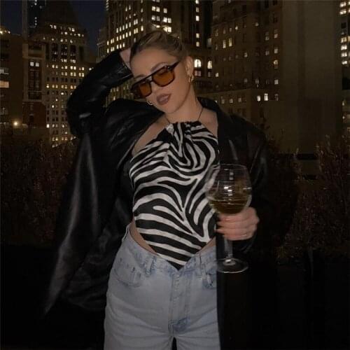 2021 Summer Sexy Zebra Stripe Print Crop Top Casual Cute Halter Slash Neck Backless Club Party Tanks Camisole Clothes for Women