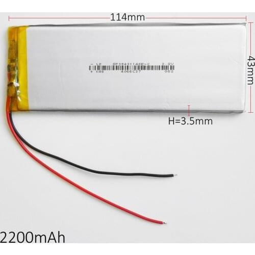 3.7V 2200mAh 3543114 Polymer Lithium Li-Po Rechargeable Battery For DIY GPS PSP PAD MID DVD mobile Power bank Tablet PC E-Books