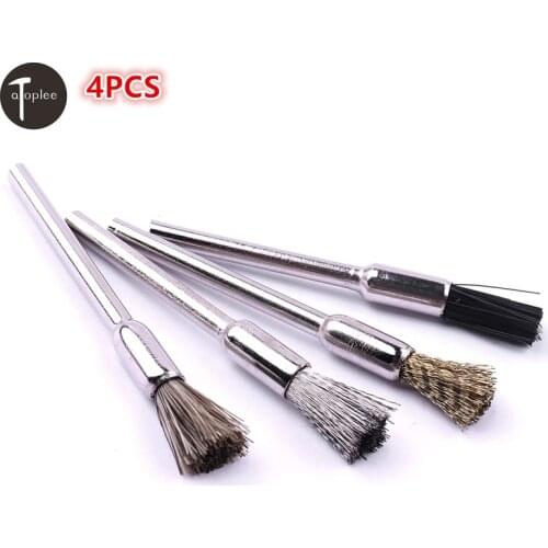 4Pcs 5mm Metal Wheel Brushes Dremel Accessorie For Rotary Tools Polishing Pen Polish Brush Mini drill Derusting Tools