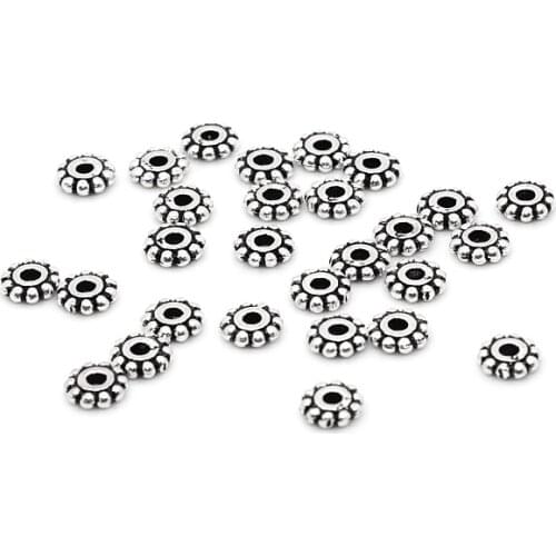 60pcs/lot 925 Silver Flower Clips Charms Beads for DIY Jewelry Bracelets Necklaces Making 5mm