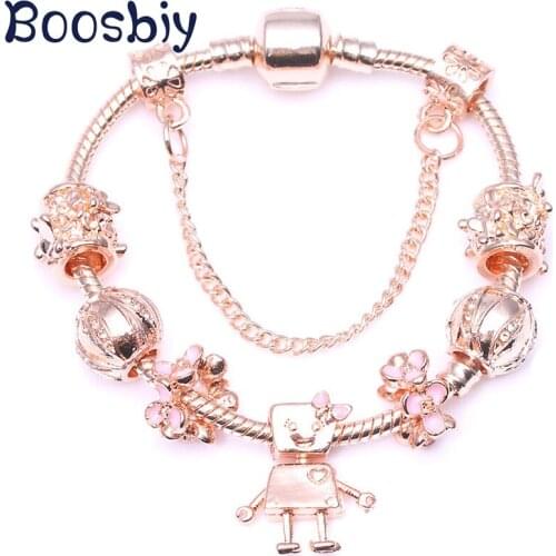 Boosbiy European Original Rose Gold Crystal Little Bella Charm Bracelet For Women DIY Beads Fine Bracelets & Bangles Pulseira