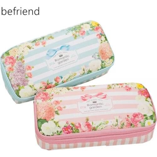 Flower Pencil Case Korea Stationery Pouch Organizer Storage Bag Double Layer Pencil Box Big Capacity Waterproof Pencase Estuche