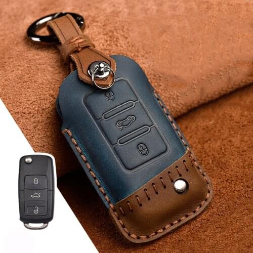 Leather Car Key Cover for VW Case Protection Full Covers For VW Volkswagen Polo Golf Passat Beetle Caddy T5 Up Eos SEAT Leon