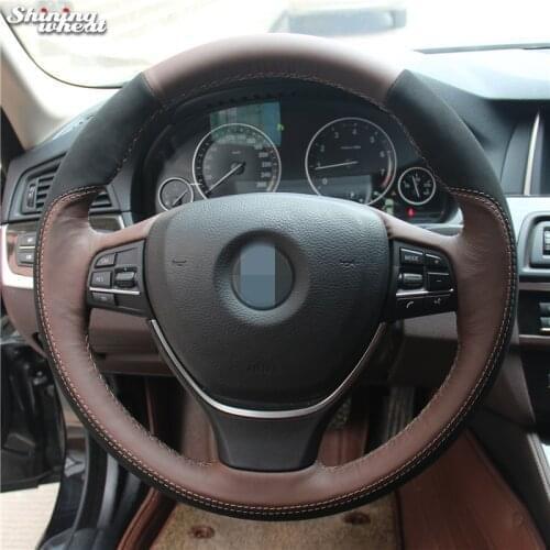 Black Suede Palm Red Genuine Leather Car Steering Wheel Cover for BMW F10 F11 (Touring) F07 F12 F13 F06 F01 F02
