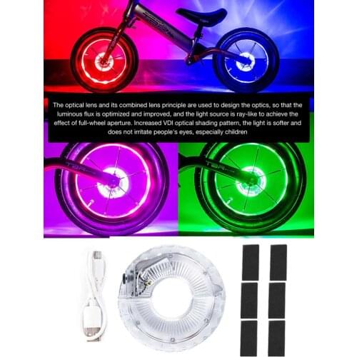 Kids Bike Wheel Light LED Balance Bicycle Waterproof Decorative Lamp 18 Colors Smart Sensor Rechargeable Front Back Spoke Light