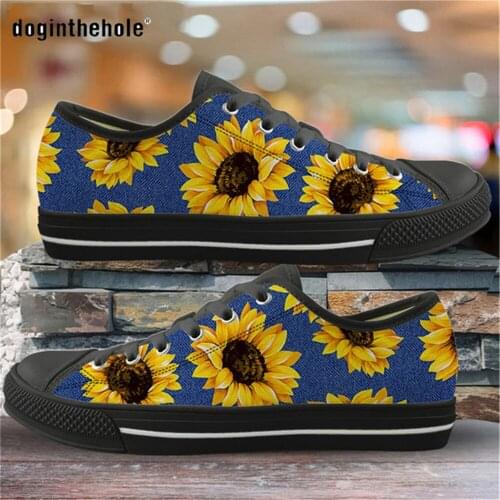 Doginthehole Shoes Female Autumn 2020 Sunflower Daisy Printing Low Top Canvas Shoes for Women Flats Shoes Woman Comfortable