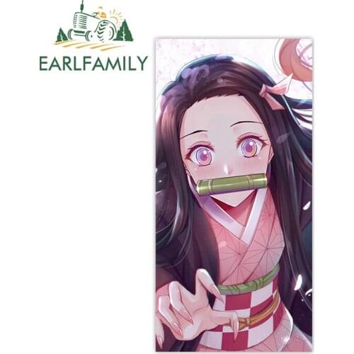 EARLFAMILY 13cm x 6.5cm for Demon Slayer Nezuko Motorcycle Car Stickers Surfboard Anime Decal Graffiti Vinyl Car Wrap Sticker