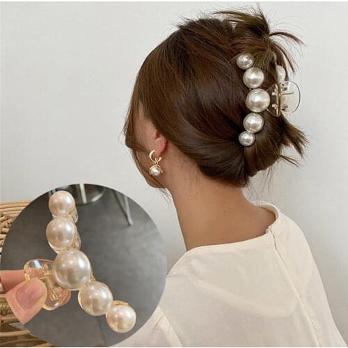 Elegant Big Pearl Hair Claw Woman Girls Hairpin Fashion Barrettes Hairgrip Acrylic Hair Clips Crab Headwear Hair Accessories