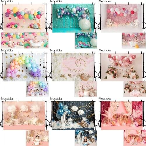 Children Kids Cake Smash Backdrop Newborn 1st Birthday Portrait Photography Background Infant Birthday Party Balloons Photoshoot