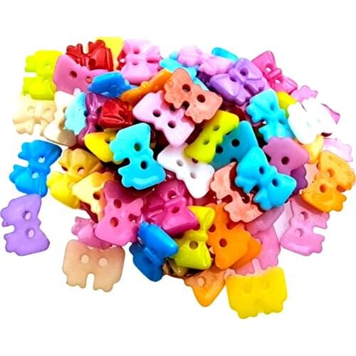 HL 100pcs 13mmx10mm Mixed Color Bowknot Flatback Resin Buttons 2 Holes Kids Apparel Sewing Accessories DIY Scrapbooking