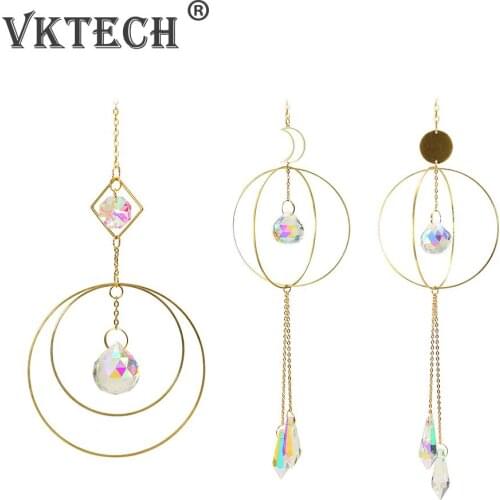 Crystal Ball Iron Ring Hanging Pendant Home Garden Car Decor for Outdoor Indoor Garden Geometric Hanging Crystal