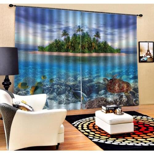 Customized size Luxury Blackout 3D Window Curtains For Living Room blue island curtains