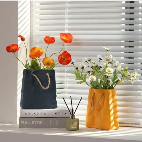 Ceramic vase bag shape decoration living room flower arrangement Nordic dining table dried flower flower arrangement decoration
