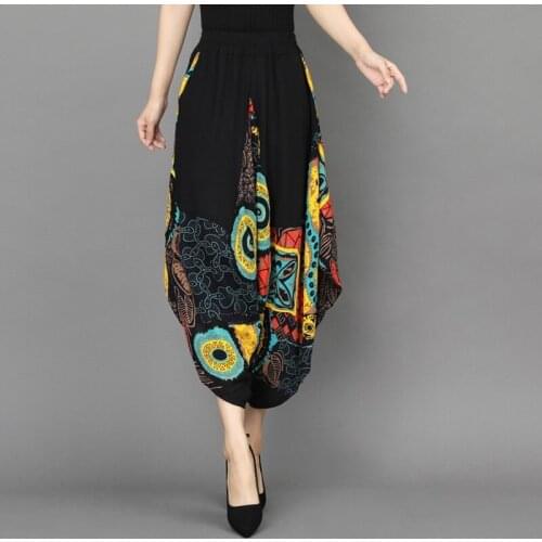 Chinese Traditional Woman Pants Floral Print Sweetpants Summer Loose Wide Leg Pants Retro National Style Harem Trousers 12667