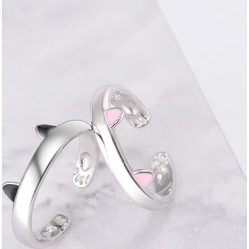 Kawaii Cute Cat Ears Ring Adjustable Size Finger Ring for Women Girls Birthday Gifts Parure Bijoux