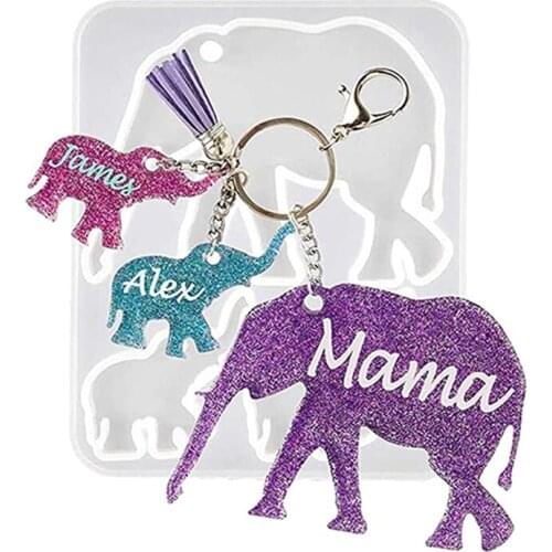 3Pcs Crystal Epoxy Resin Mold Elephant Alpaca Bear Keychain Silicone Mould Set MXME