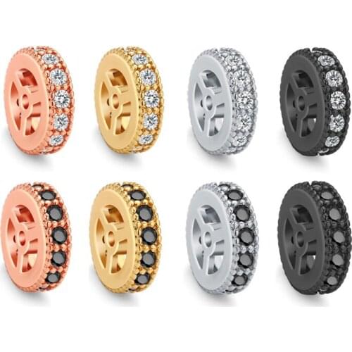 1 Piece 8mm Steering Wheel Round Charms Beads Copper Micro Pave AAA Zircon Crown Beads Necklace Jewelry Making DIY Accessories
