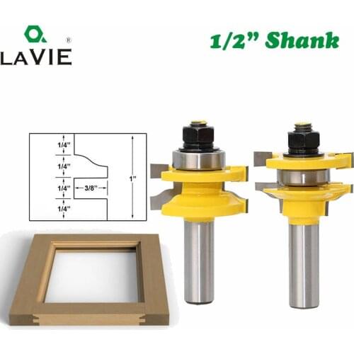 LA VIE 12mm 1/2" Shank 2pcs set Rail & Stile Router Bits Matched 2 Bit Ogee Tenon Cutter Door Window Woodworking Tools MC03132