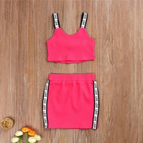 2pcs Summer Kid Toddler Baby Girl Clothes Sets 1-6Y Sleeveless Crop Top Letter Patchwork Skirts Outfit Set Clothes