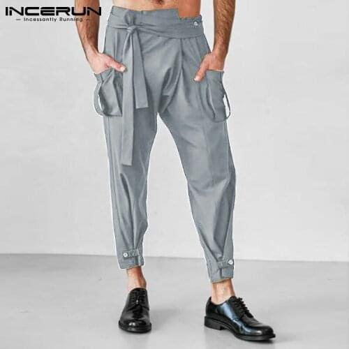 Fashion Men Pants Joggers 2021 Lace Up Solid Color Casual Irregular Trousers Streetwear Pockets Pantalones Hombre S-5XL INCERUN