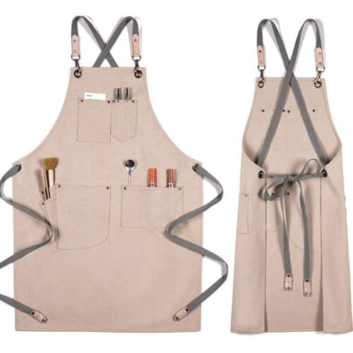 Fashion Canvas Apron Unisex Adjustable Leather Hanging Neck Hotel Restaurant Cafe Barber Shop Bakery Bar Waiter Work Pinafore