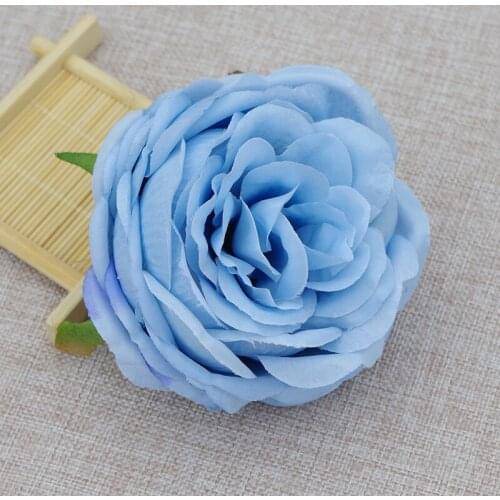 Blue Pink Red Set Wedding Party Favor DIY Silk Cloth Artificial Rose Head 8cm Kids Boy Girl Baptism Decor Plastic Flower