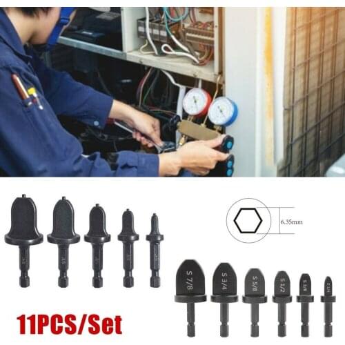 11PC Copper Pipe Drill Bit Flaring Hex Handle Practical Tube Expander Set Accurate Rotary Tool Drill Bit Flaring Air Conditioner