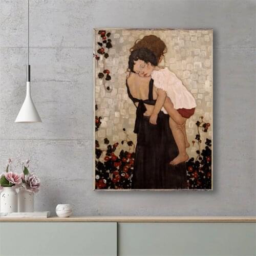 Gustaves Klimtr Mother Holding A Child Wall Art Canvas Poster Print Canvas Painting Decorative Picture Living Room Home Decor HD