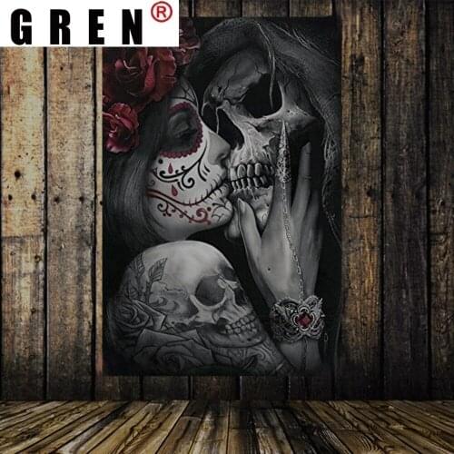GREN Tapestry Skull Kiss Skeleton Couple Lover Wall Hanging Mural Background Wall Rugs Beach Towel Fabric Blanket Dorm Home Deco