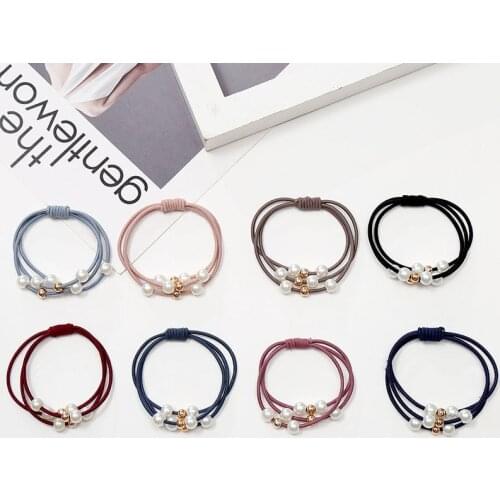 New Acrylic Round Bead Hair Rope Fashion Womens Hair Rope Elastic Hair Tie