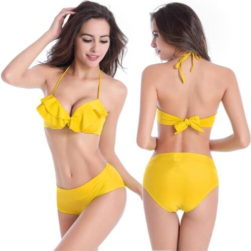 2020 New Hot Sale Bikini Women Sexy Mid Waist Falbala Girl Bathing Suit Beach Wear Bikinis Set Female Swimwear Swimsuit