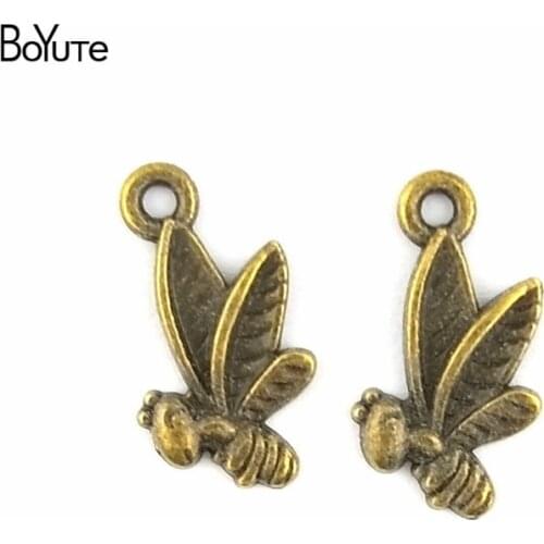 BoYuTe (100 Pieces/Lot) 11*20MM Zinc Alloy Bee Charms Pendant Antique Bronze Plated Charms Jewelry Findings Accessories