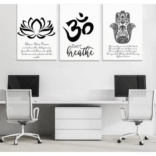 Spiritual gift art prints, yoga wall art, 3-piece print set, meditation gift, lotus poster, Hamsa hand, Buddha wall art poster