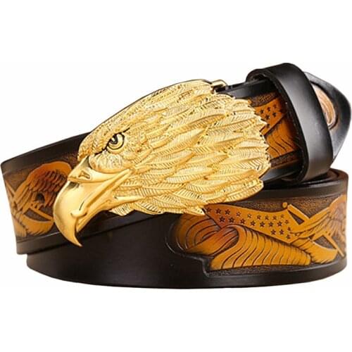 Mans eagle buckle Genuine leather Belt high-grade cowhide carve pattern vintage luxury belt casual wild belt p38 vulture buckle