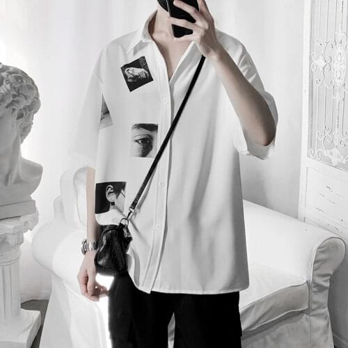 Summer Printed Shirt Men Korean Fashion Loose Business Casual Shirt Men Harajuku Streetwear Social Short Sleeve Shirt Men