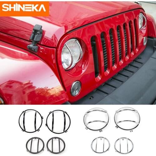 SHINEKA Car Accessories Iron Head Light Cover Front Face Light Guard Fog Light Lamp Cover for Jeep Wrangler JK 2007-2016