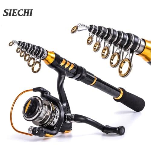 SIECHI Fishing Rod 1.5-2.4m Telescopic Spinning Fishing Combo UltraLight Carbon Fiber Surf Rod for Saltwater Freshwater