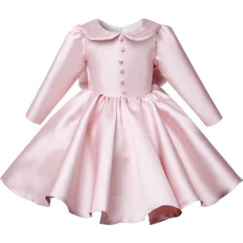 Girl Wedding Dress Long Sleeve Flower Girl Dress Pink Lace Fluffy Birthday Evening Prom Ball Gown Party Christening vestidos