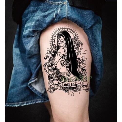 Waterproof Temporary Tattoo Sticker "lost faith" Skull head Rose Large Fake Tatto Flash Tatoo leg belly Arm for Men Women girl