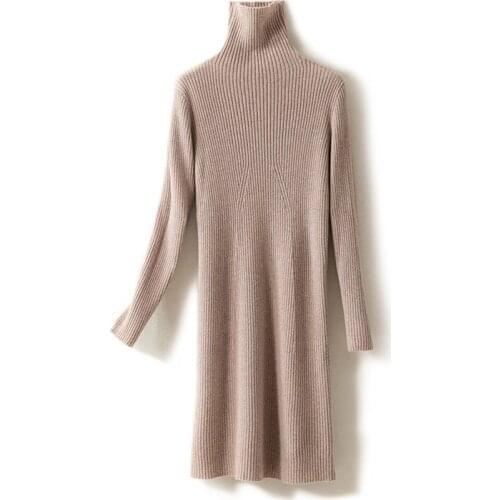 Knitted dress womens early spring 2021 new fashion woolen skirt slim age reducing temperament medium length sweater