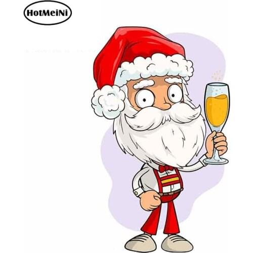 HotMeiNi 13cm x 11.7cm Funny Vinyl Car Stickers and Decals Santa holding a wine glass Creative Waterproof Auto Car Wrap