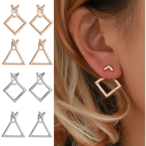 Vintage Square Triangle Geometric Statement Earrings for Women Punk Minimalist Gold Silver Color Hollow Ear Stud Brincos