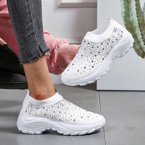 Womens Shoe Size 43 Summer Sneakers Platform Rhinestone Woman-shoes Tennis Female Wedge Basket 2021 Large New Sparkles Thick So