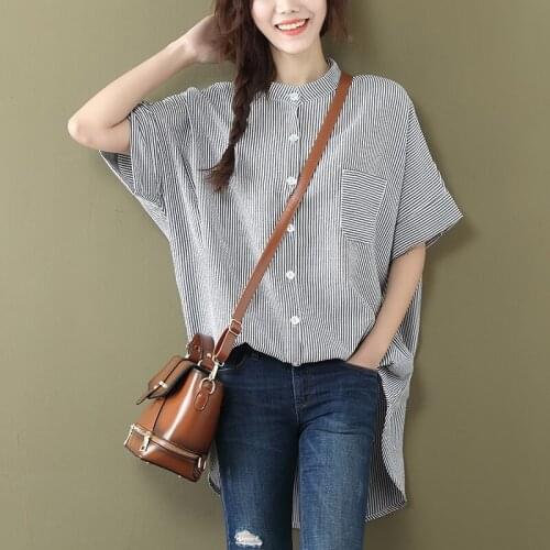 Cotton Linen Pocket Women Shirts 2021 Summer Vintage Loose Short-Sleeved Long Casual All Match Female Shirts Outwear Coat Tops